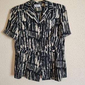 Lahaier cream black short sleeve sheer blazer size 6